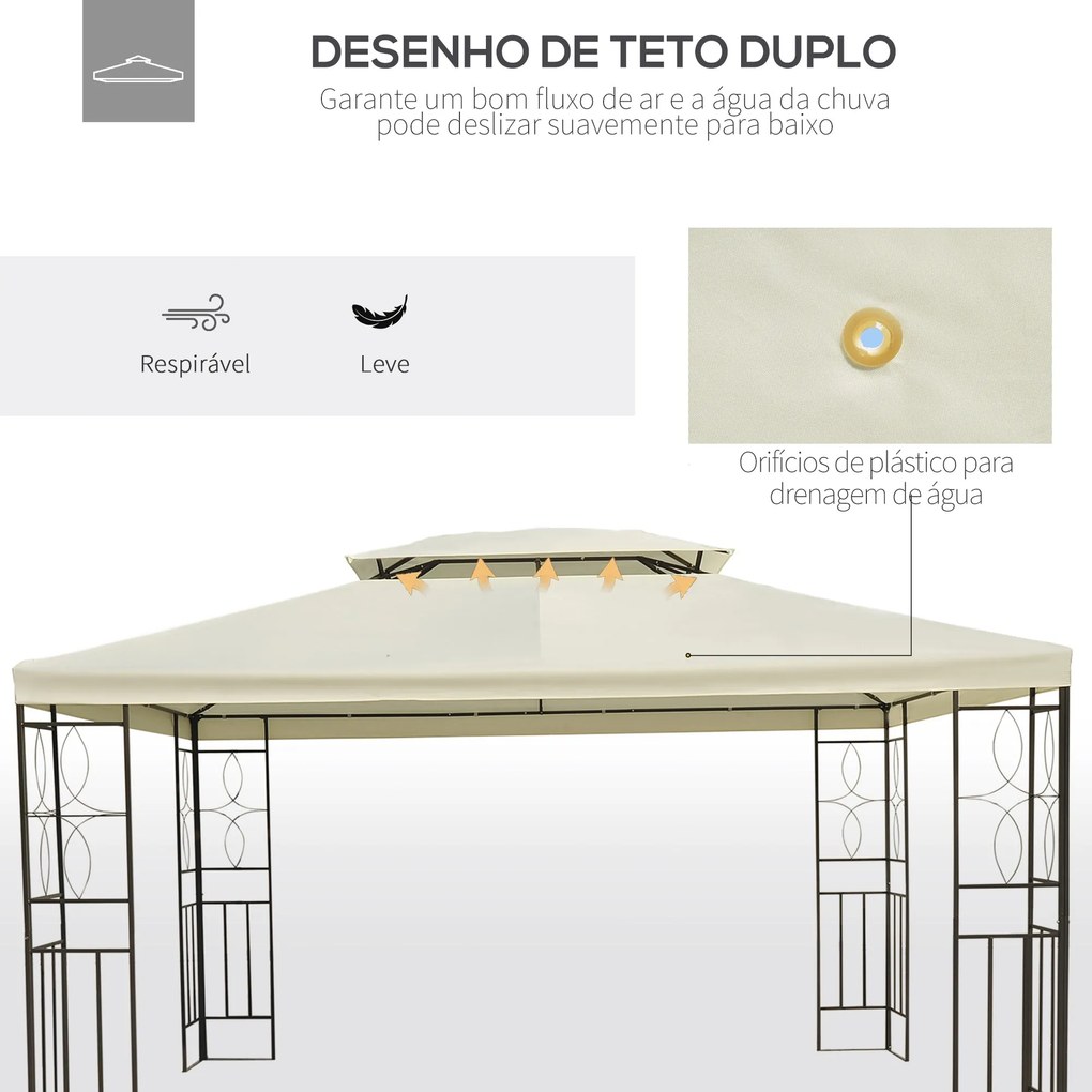 Pérgola de Jardim 295x392x270 cm Pérgola para Exterior com Duplo Teto