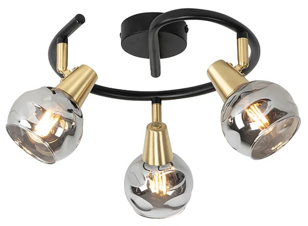 Plafon Art Deco preto 44,5cm vidro fumê 3-luzes - VIDRO Art Deco