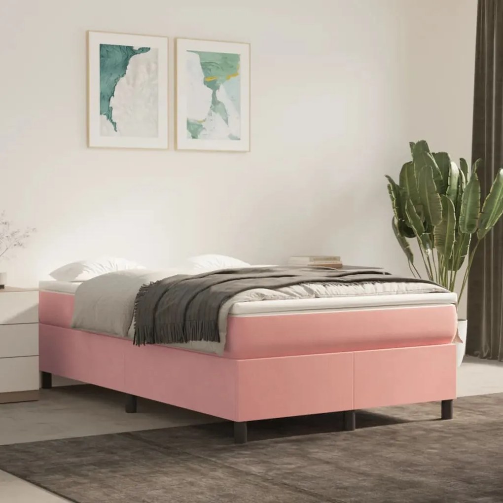 vidaXL Estrutura de cama com molas 120x200 cm veludo rosa