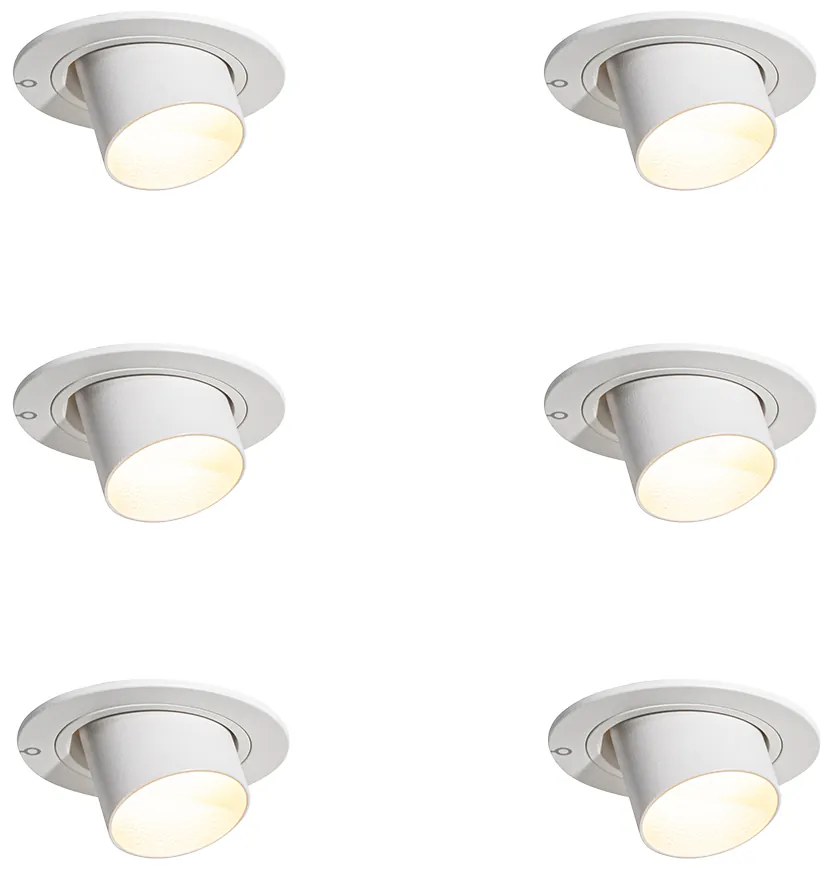 Conjunto de 6 focos embutidos brancos GU10 35mm redondos inclináveis - Installa Moderno