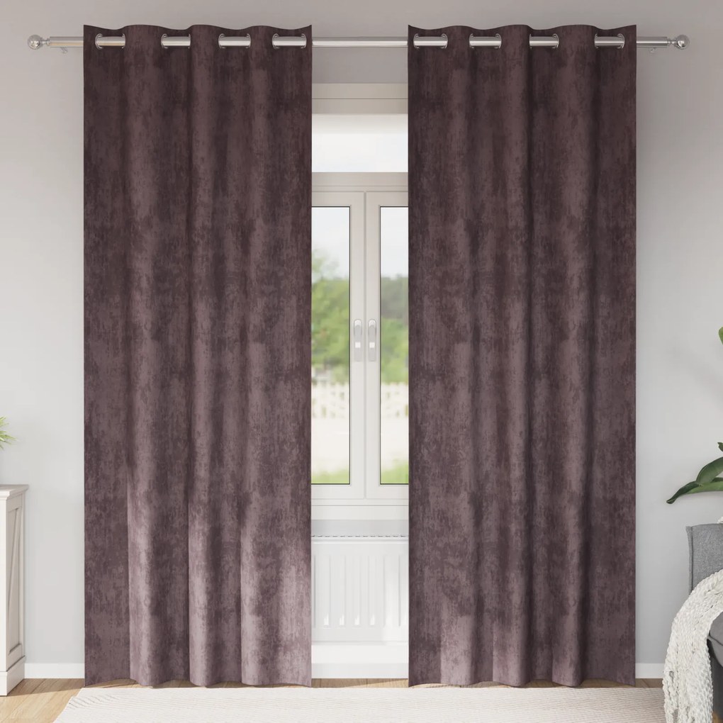 vidaXL Cortinas de Veludo Castanhas 2 pcs com Ilhós 245x140 cm