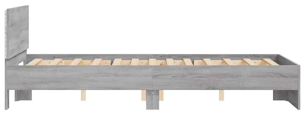 Estrutura cama c/ cabeceira/luzes LED 140x200cm cinzento sonoma