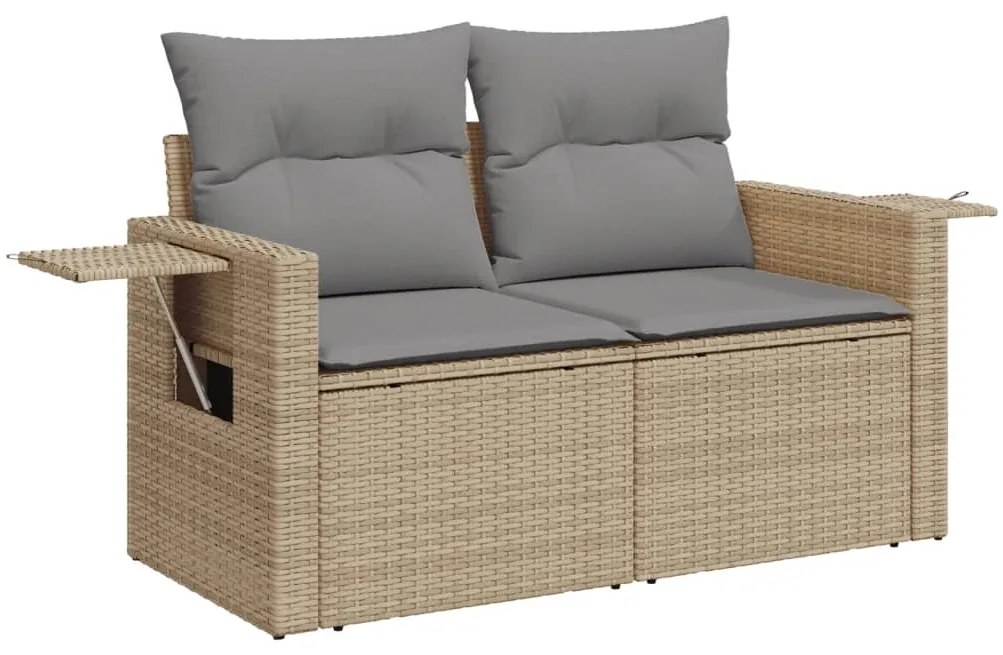 9 pcs conjunto de sofás p/ jardim com almofadões vime PE bege
