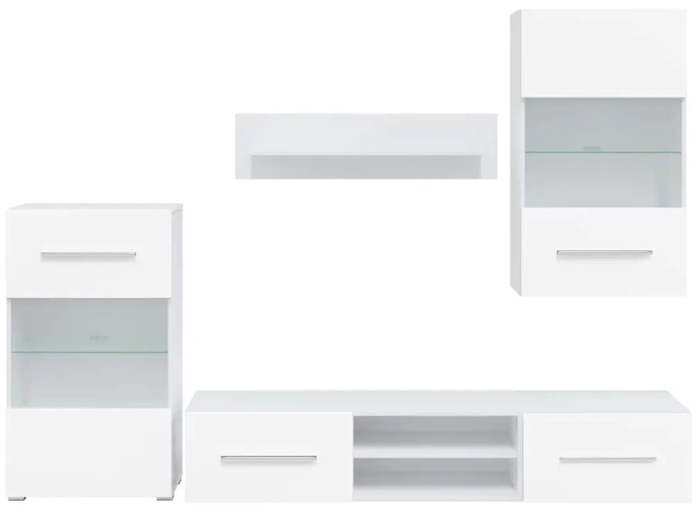 Armários de parede/unidade p/TV com luz LED, 5 pcs, branco