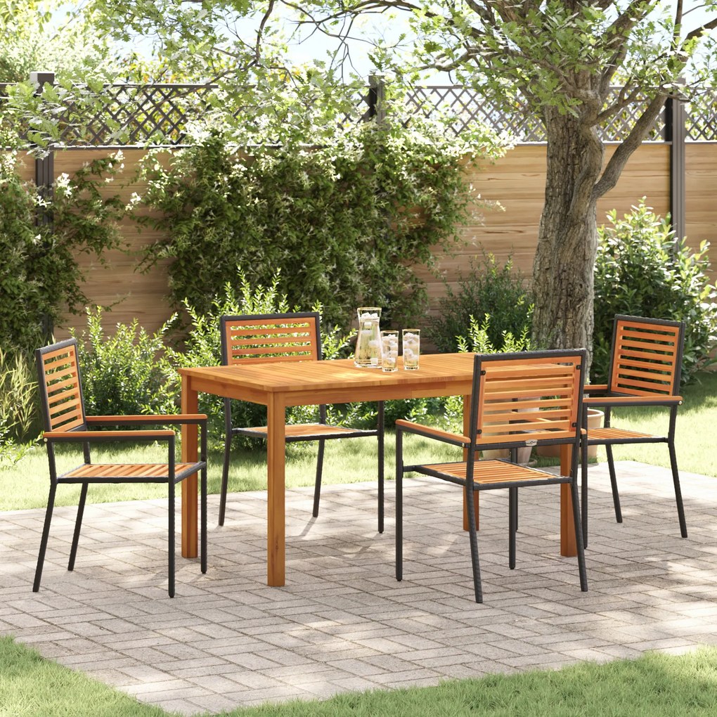 vidaXL Conjunto de Jantar para Jardim de 5 Peças Rattan Preto Acácia