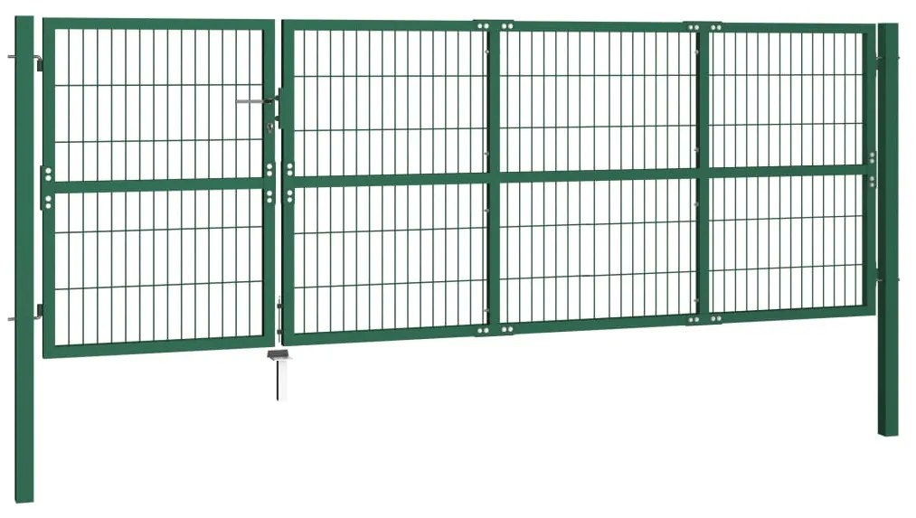 Portão para cerca de jardim com postes 350x120 cm aço verde