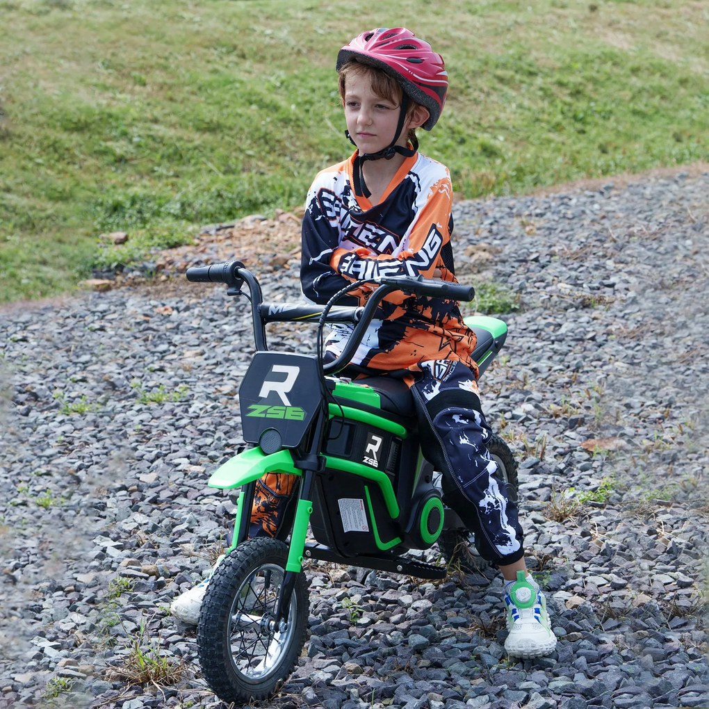 Mota elétrica de motocross para crianças, com motor de 350 W, bateria de 12 V, velocidade de 8-16 km/h, pneus insufláveis de 12'' e cor verde