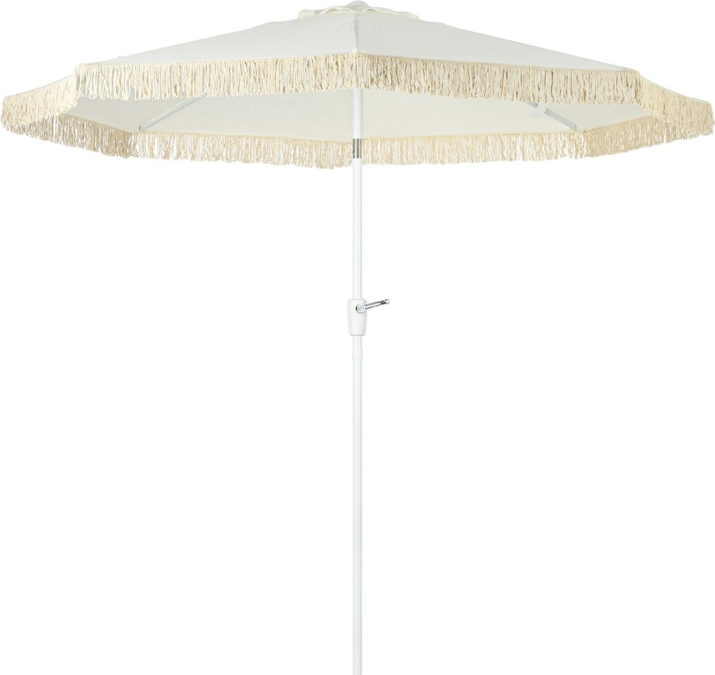 Outsunny Guarda-sol de jardim guarda-sol exterior inclinável guarda-sol com franjas com manivela 8 varetas dim. Ø 2,65 x 2,45 H m Branco | Aosom Portugal