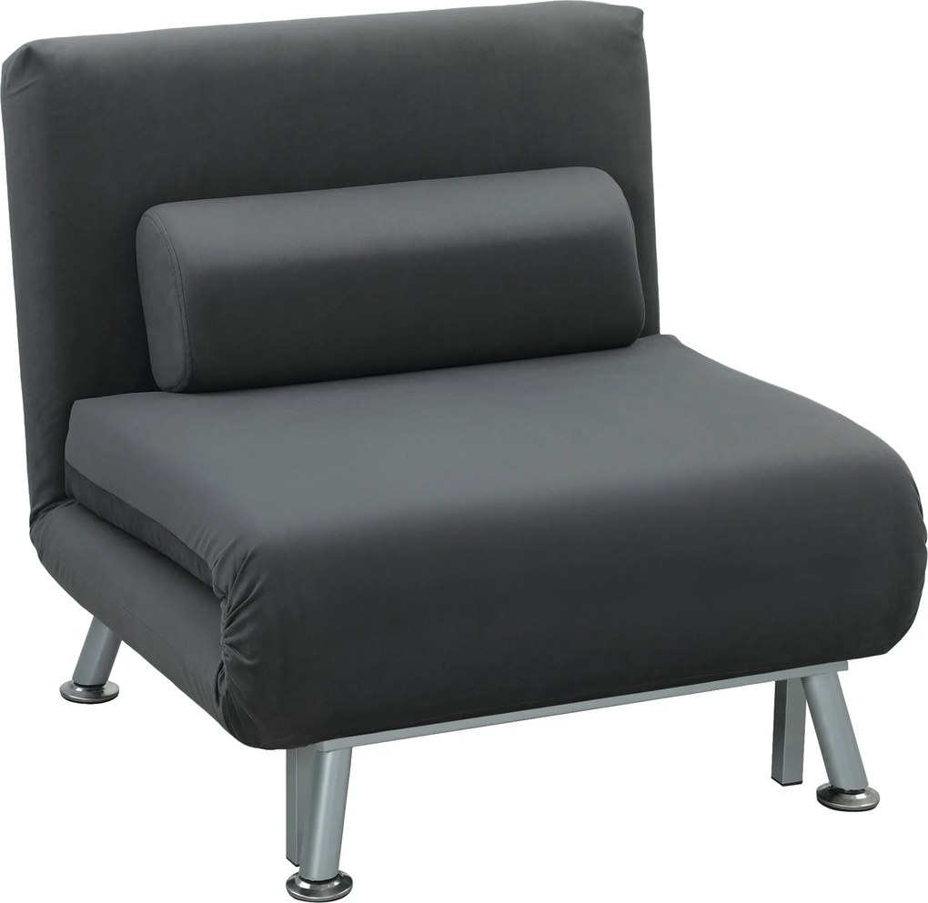 HOMCOM Poltrona dobrável com função de cama, poltrona relax dobrável em visual veludo, Encosto ajustável, 75 x 70 x 75 cm, Cinza escuro | Aosom Portugal