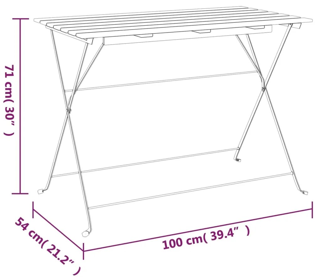 Mesa de bistrô dobrável 100x54x71 cm acácia maciça e aço