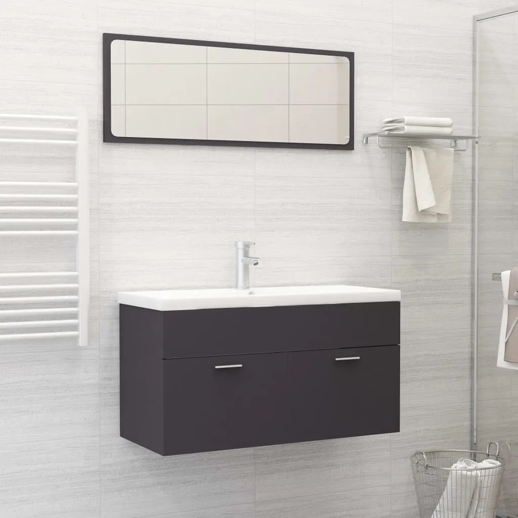 804802 vidaXL 2 pcs conjunto de móveis casa de banho contraplacado cinzento