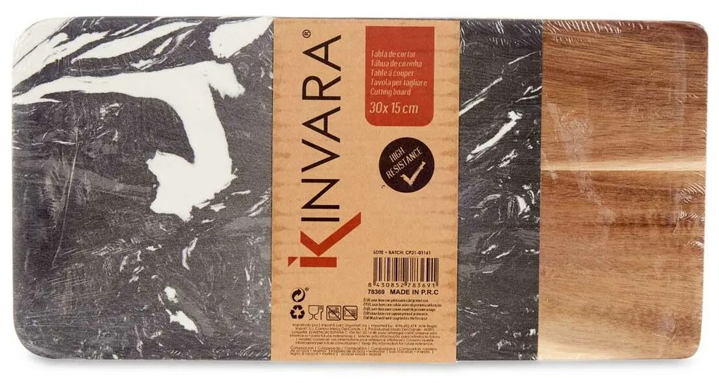 Tábua de corte Preto Mármore Acácia 15 x 1,3 x 30 cm (8 Unidades)