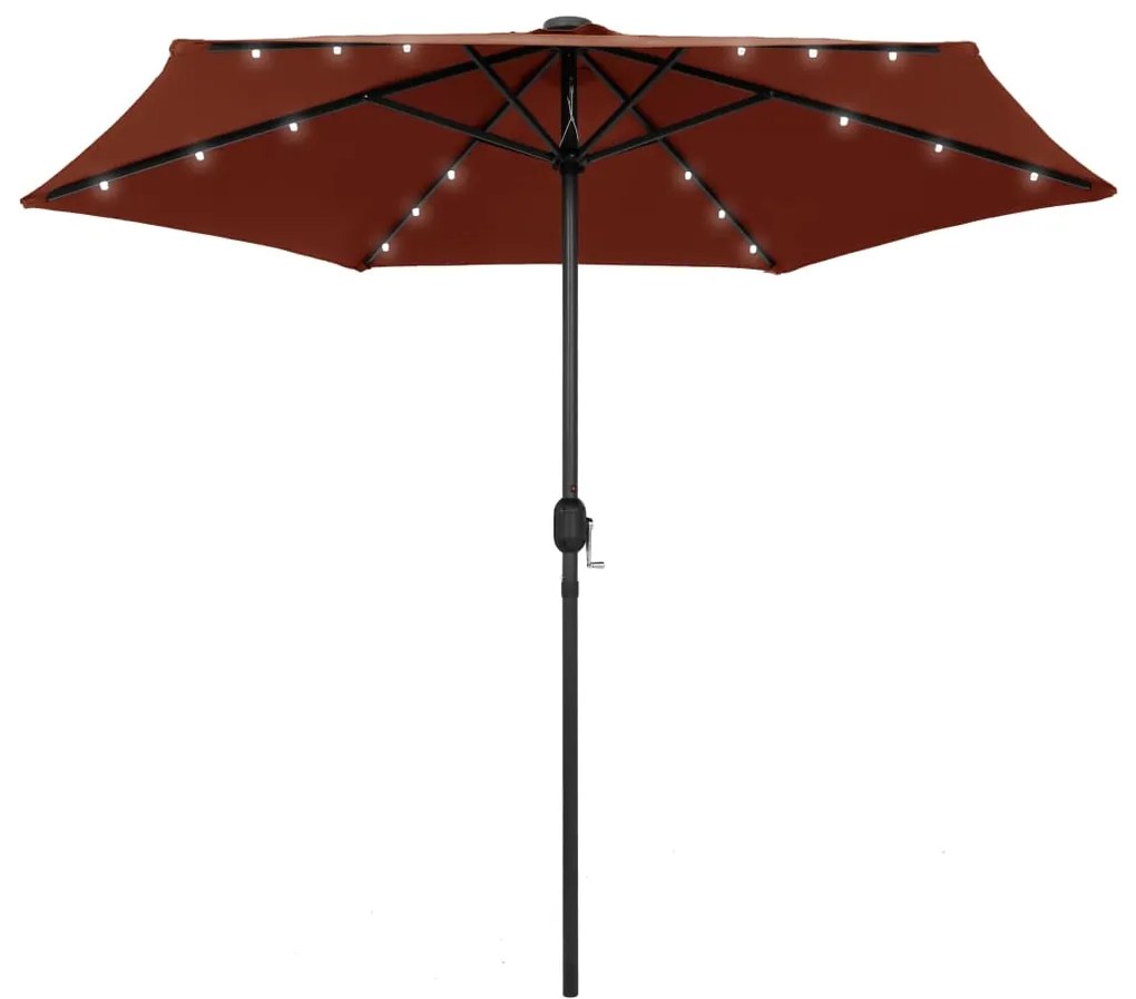 vidaXL Guarda-sol jardim c/ luzes LED/poste alumínio 270 cm terracotta