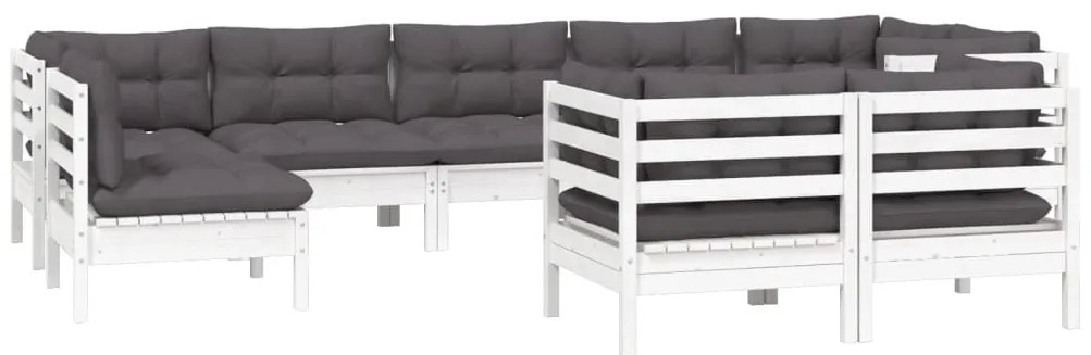 9 pcs conj. lounge de jardim c/ almofadões pinho maciço branco