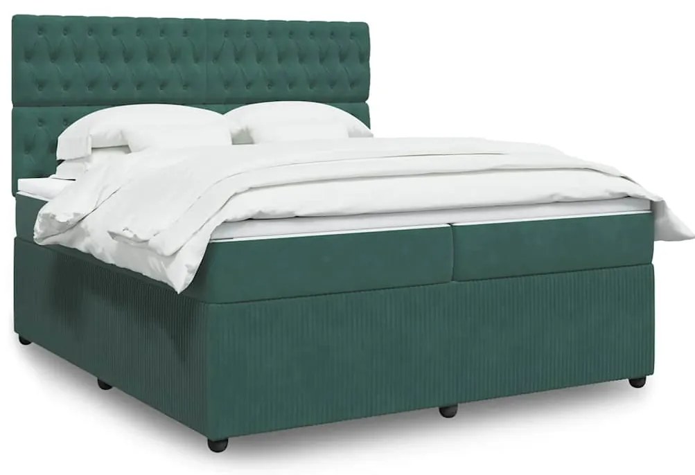Cama com molas/colchão 200x200 cm veludo verde-escuro