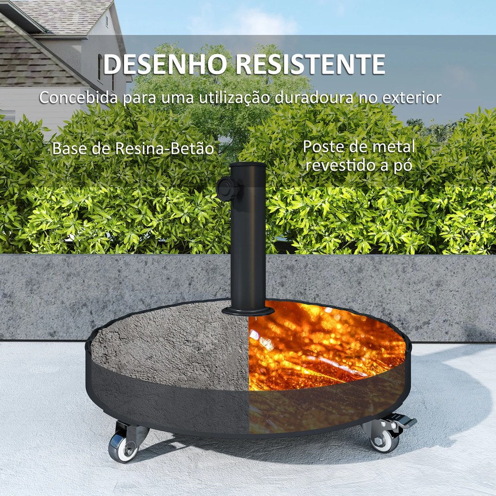 Base para Chapéu de Sol Redonda Suporte para Chapéu de Sol com Rodas Peso 25 kg para Jardim Terraço Ø52x42 cm Preto