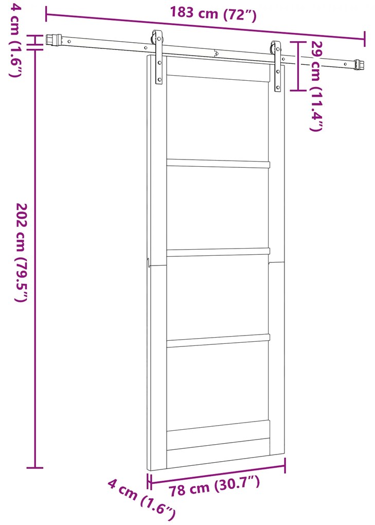 Porta Deslizante vidaXL com Kit de Hardware Branca 78x202 cm Madeira S