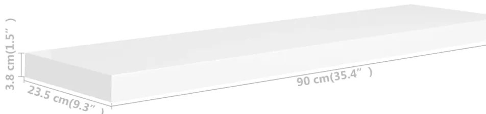 Prateleiras parede suspensas 2 pcs 90x23,5x3,8cm MDF branco