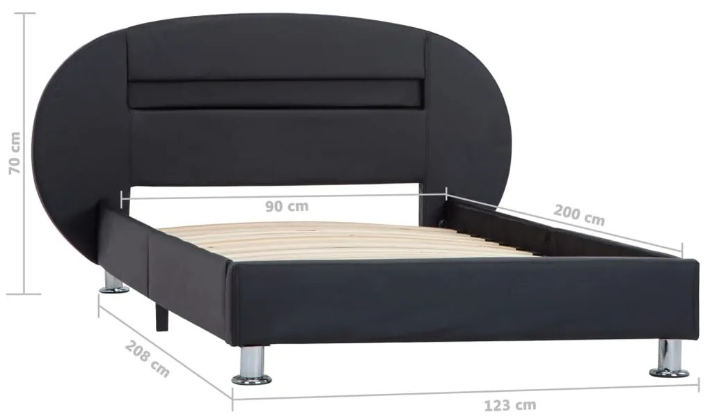 Estrutura de cama c/ LEDs 90x200 cm couro artificial preto