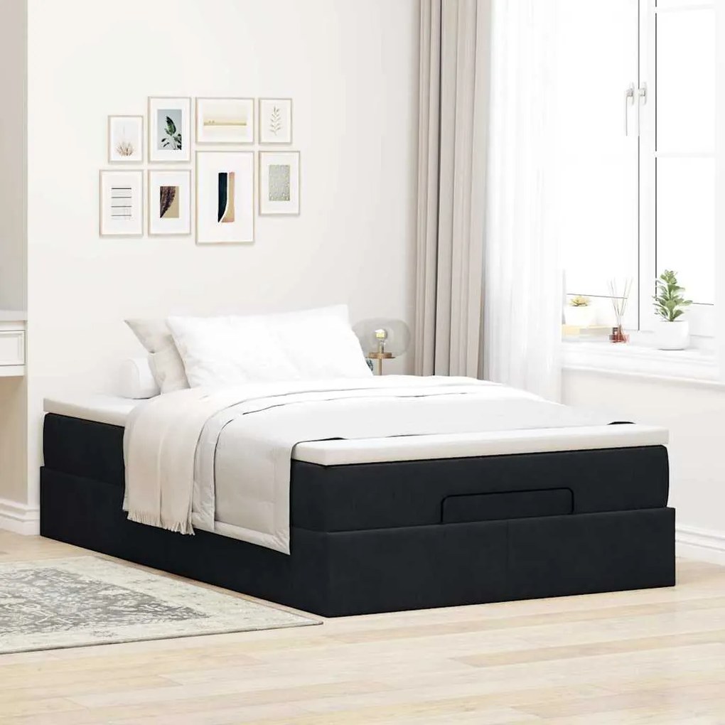 Cama otomana com colchão 120x190 cm veludo preto