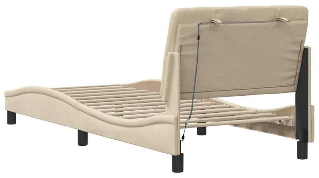 Estrutura de cama com LED sem colchão 90x190 cm tecido creme
