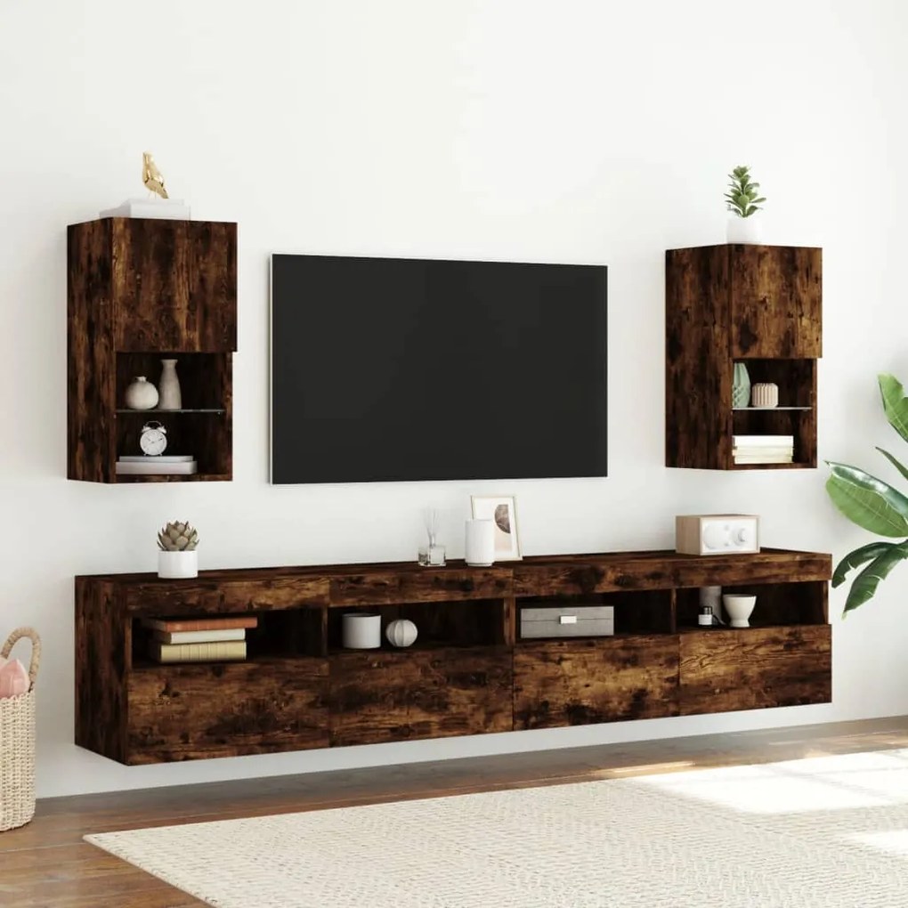 Móvel de TV com luzes LED 30,5x30x60 cm carvalho fumado