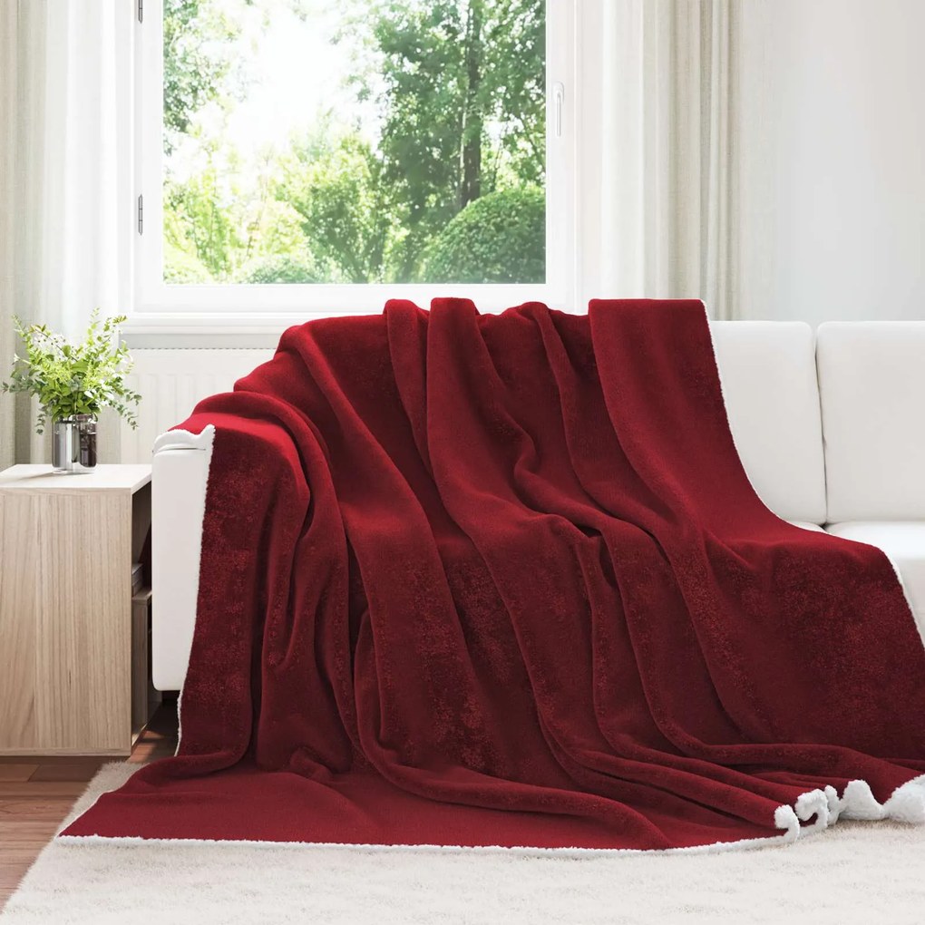 vidaXL Cobertor Vermelho Bordeaux 240 x 270 cm Lã