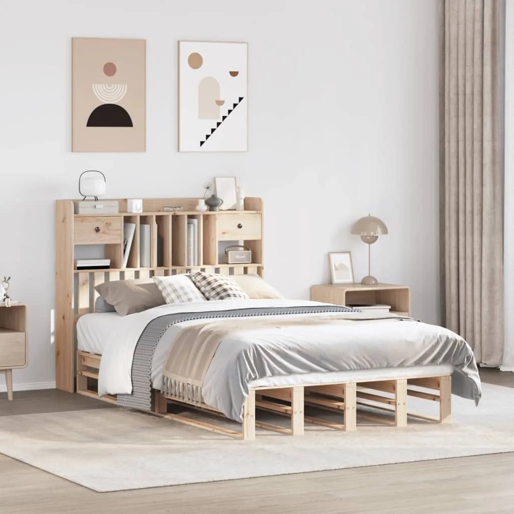 vidaXL Cama com estante sem colchão 120x200 cm pinho maciço