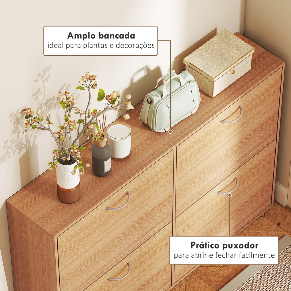 Sapateira Moderna com 4 Gavetas Abatíveis e Prateleiras Ajustáveis para 16-24 Pares de Sapatos 120x24x81 cm Madeira