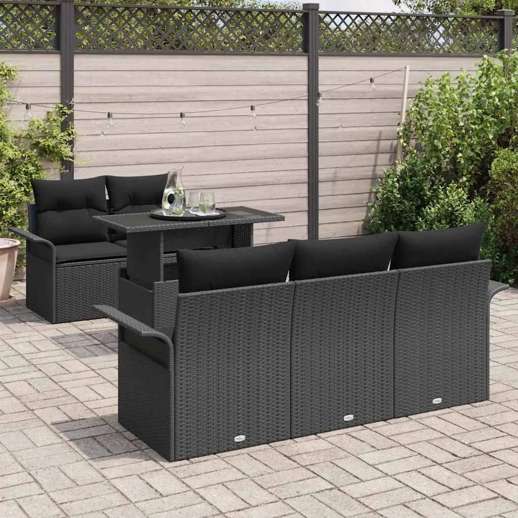 Conjunto de Sofá de Jardim com 6 Peças e Almofadas Pretas em Rattan Si