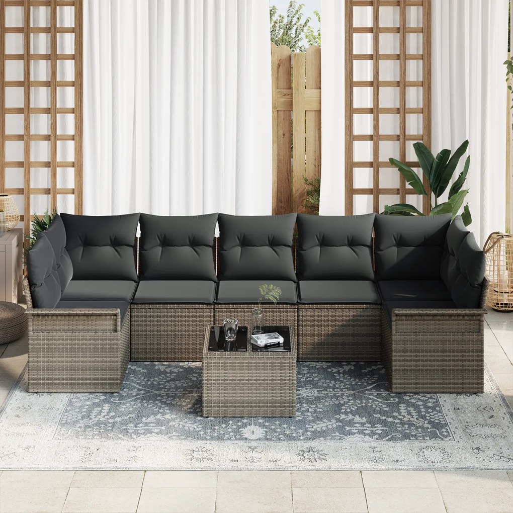 Conjunto de Sofá de Jardim vidaXL com Almofadas Cinza Vime Polimérico