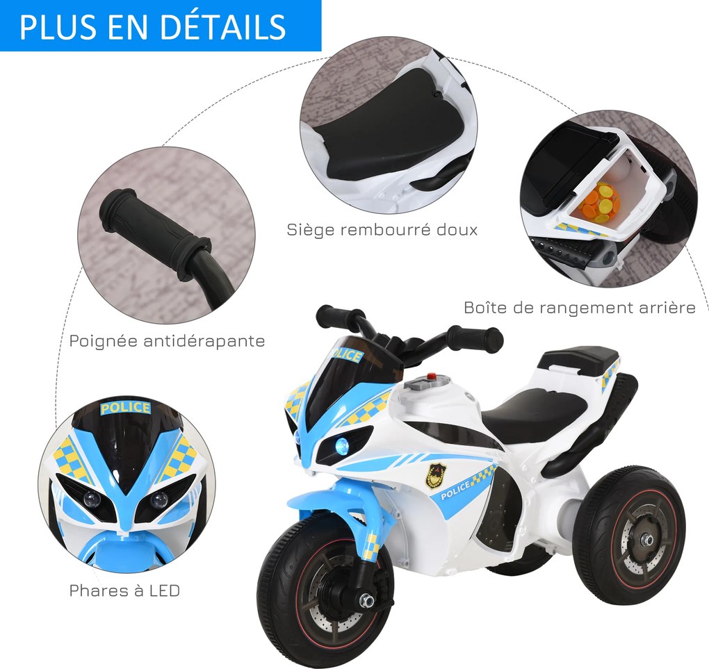 Andador para crianças com tema de moto de corrida, efeitos sonoros e luminosos, porta-bagagens, azul e branco
