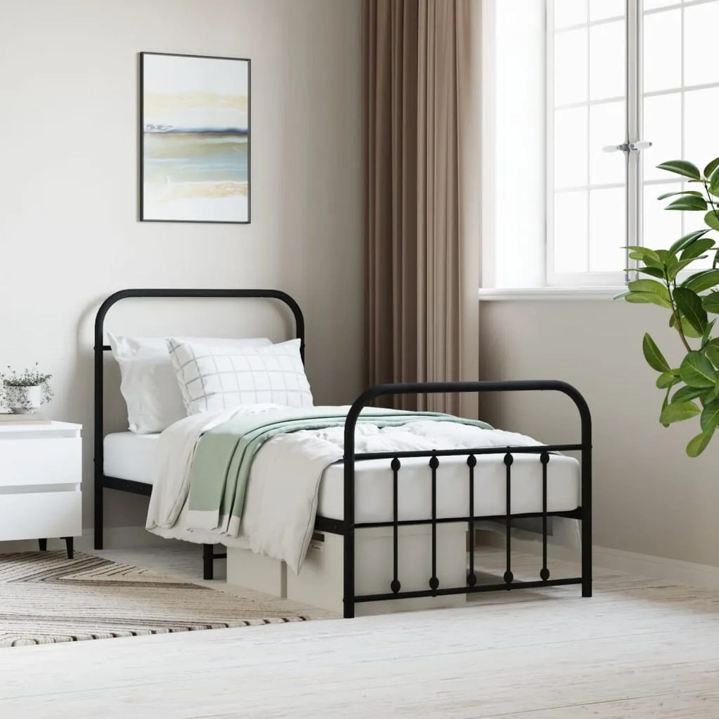 vidaXL Estrutura de cama com cabeceira e pés 90x190 cm metal preto