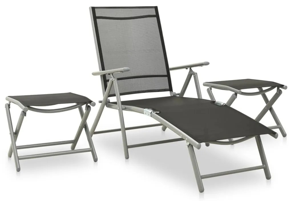 9 pcs conjunto lounge de jardim preto e prateado