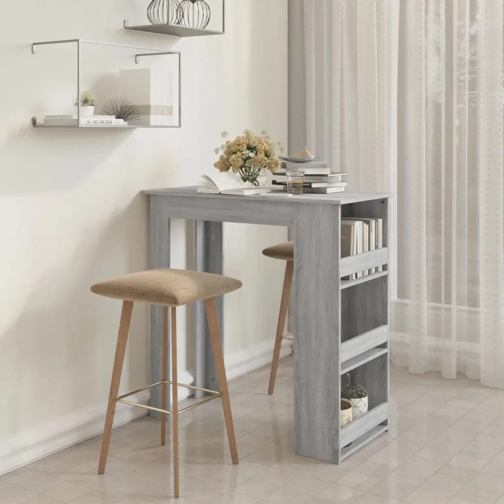 812967 vidaXL Mesa bar c/ prateleiras 102x50x103,5cm aglomer. sonoma cinzento