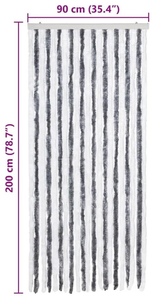 Cortina anti-insetos 90x200 cm chenille cinzento e branco