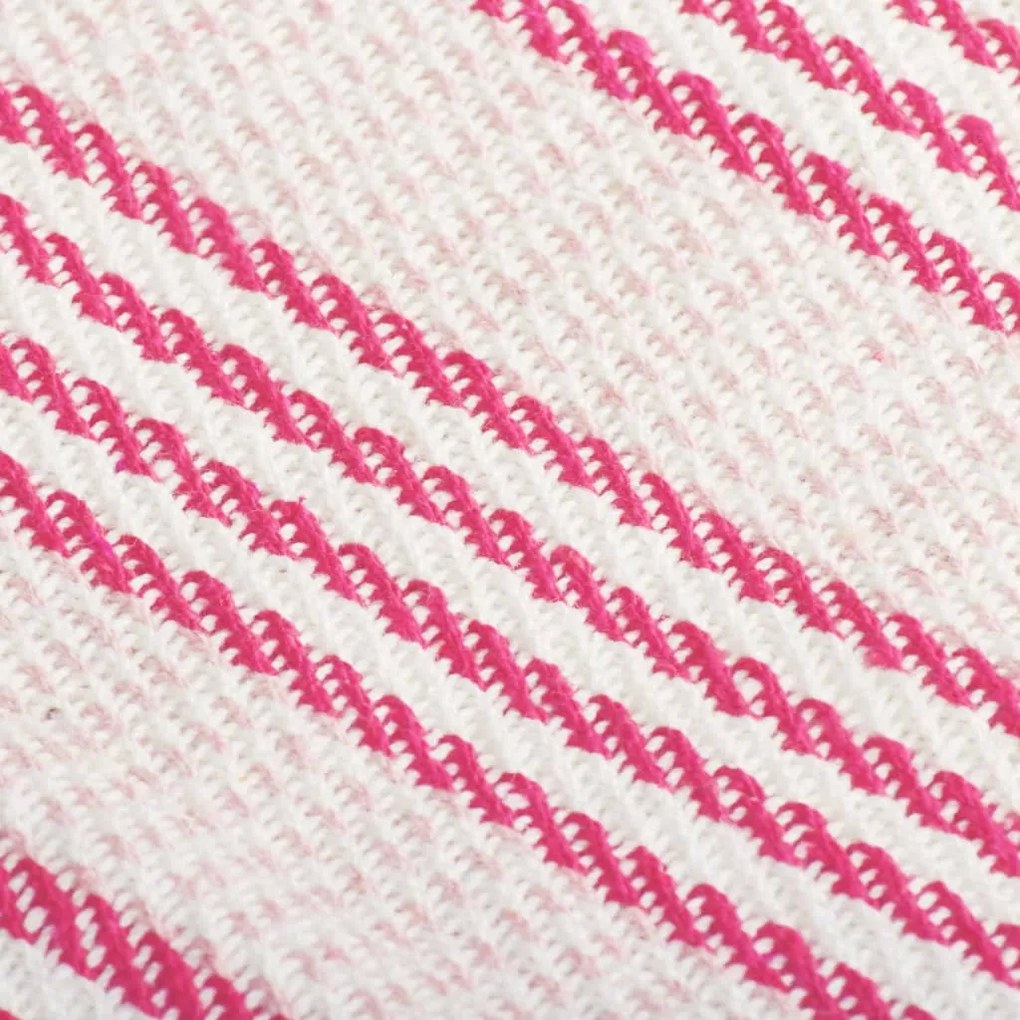 Manta em algodão às riscas 220x250 cm rosa e branco