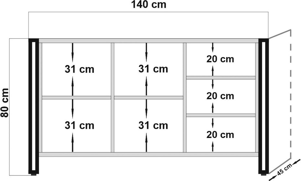 Aparador "Hakon" com 3 Portas - Pinho Atlântico e Preto - 140x80x45 cm