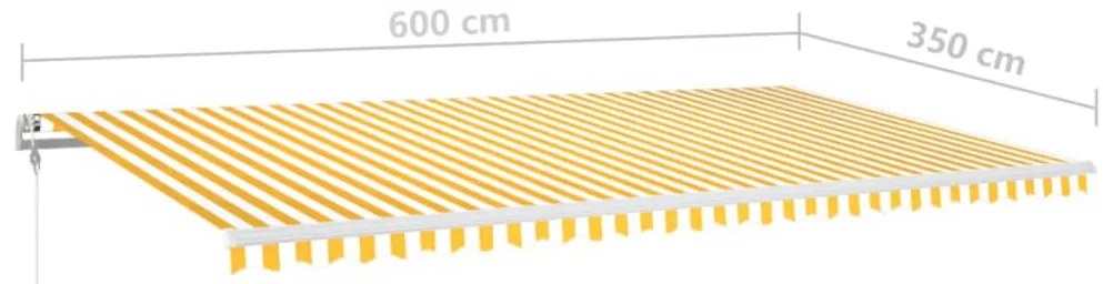 Toldo autom. LED e sensor de vento 600x350 cm amarelo/branco