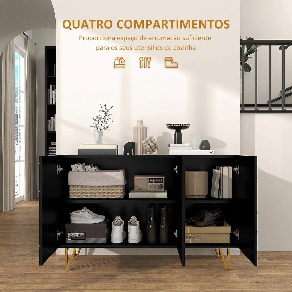 Aparador para Sala Aparador de Entrada com 3 Portas e Prateleiras Ajustáveis para Cozinha Sala 120x40x75 cm Preto
