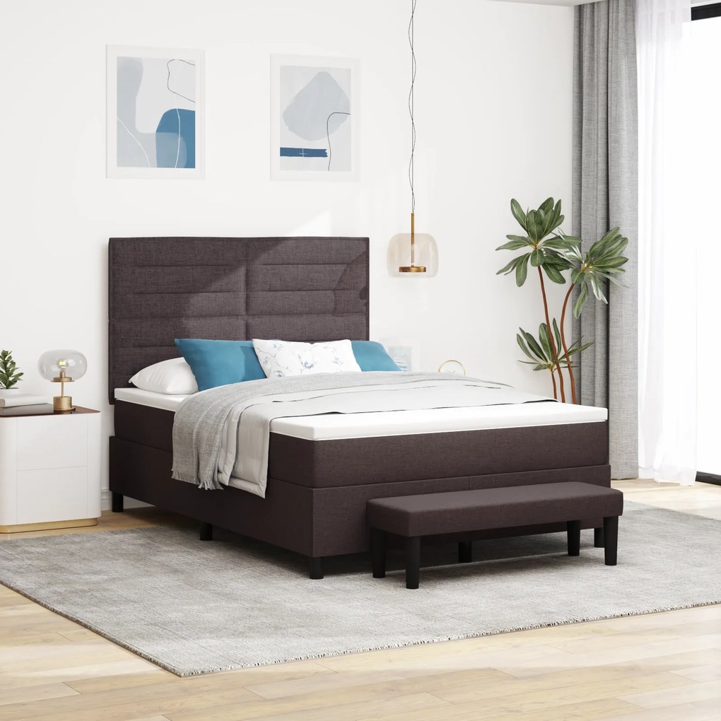 Cama Box Spring com Colchão & Banco Castanho 140x200 cm Tecido