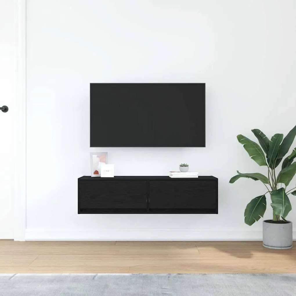 Armário de TV vidaXL Preto Carvalho 100x31x25,5 cm Madeira de engenhar