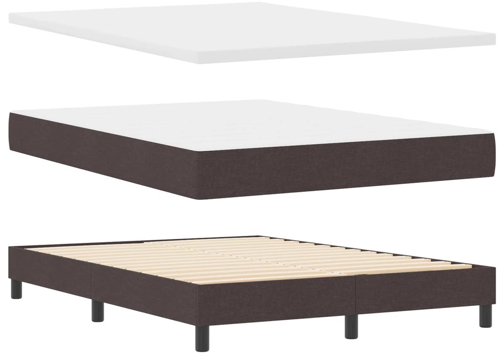 Cama com Box Spring e Colchão Castanho Escuro 140x190 cm Tecido
