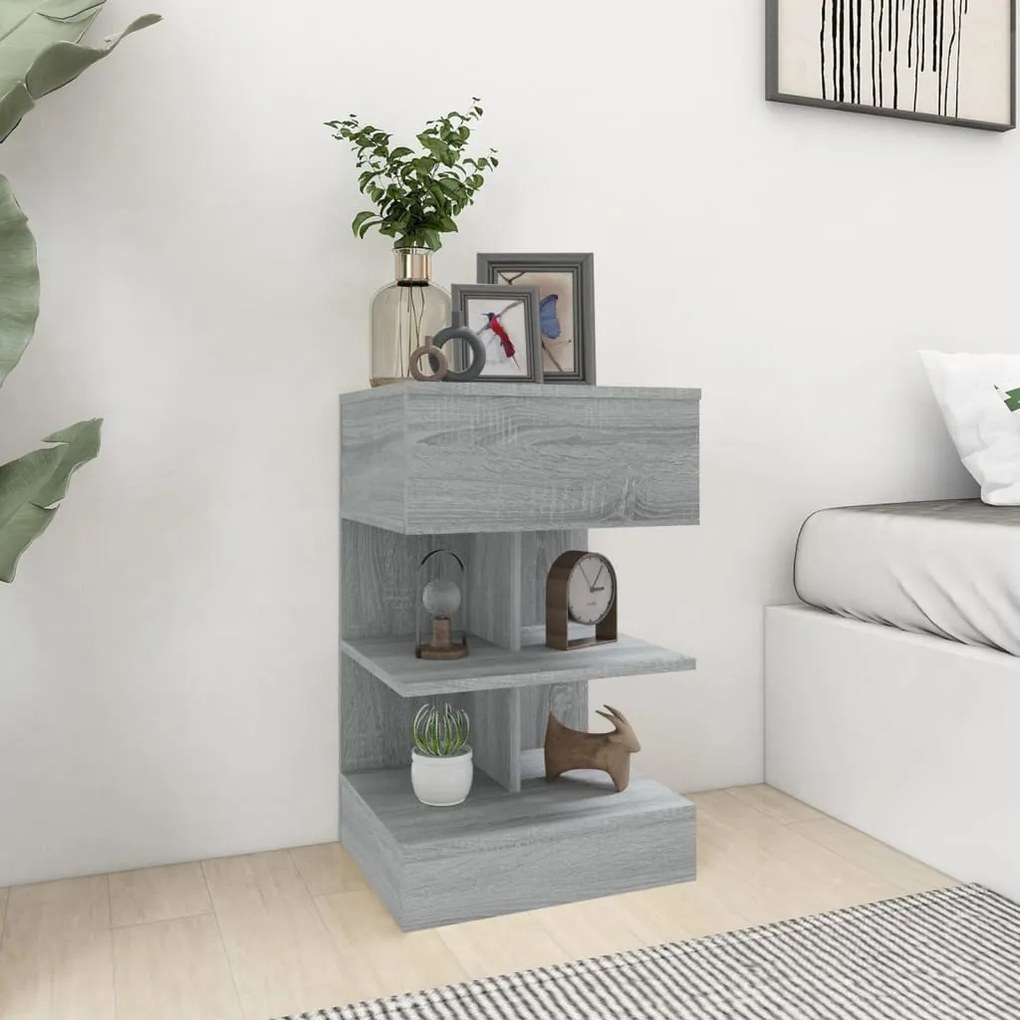 vidaXL Mesa cabeceira 40x35x65 cm derivados de madeira cinzento sonoma