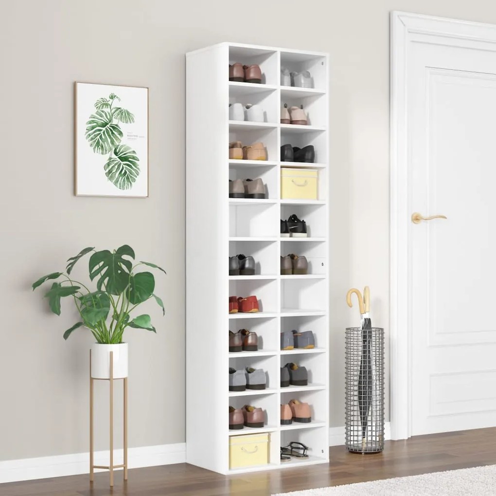 800369 vidaXL Armário para sapatos 54x34x183 cm contraplacado branco