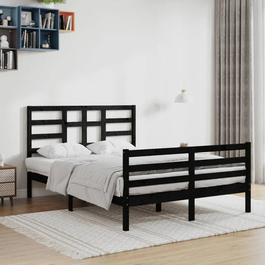 vidaXL Estrutura de cama 140x200 cm madeira maciça preto