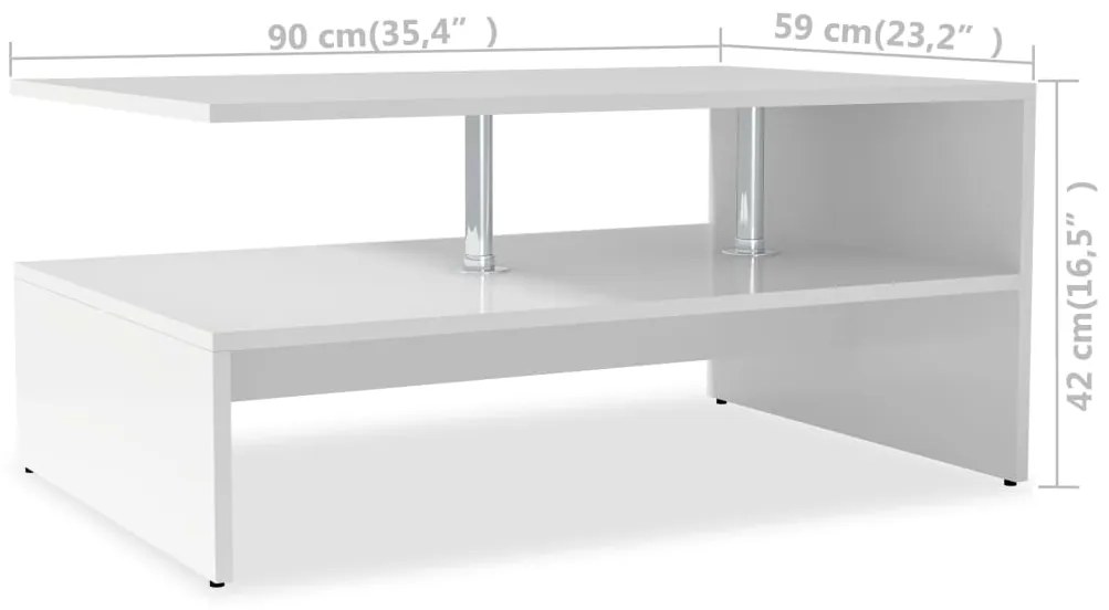 Mesa de centro derivados de madeira 90x59x42 cm branco