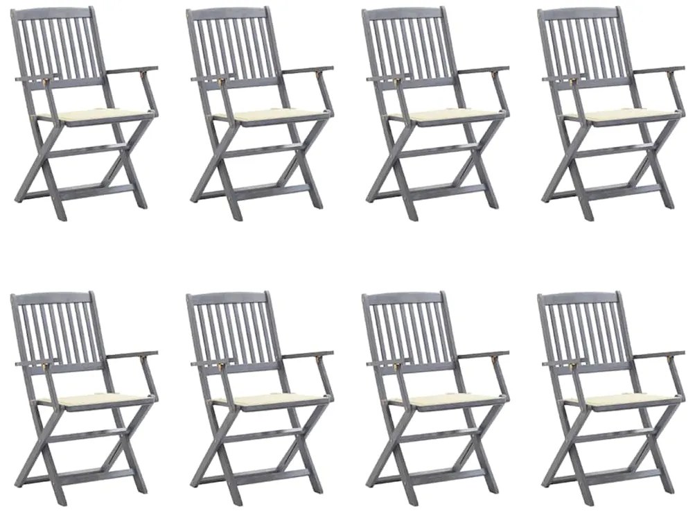 vidaXL Cadeiras de exterior dobráveis 8pcs c/ almofadões acácia maciça
