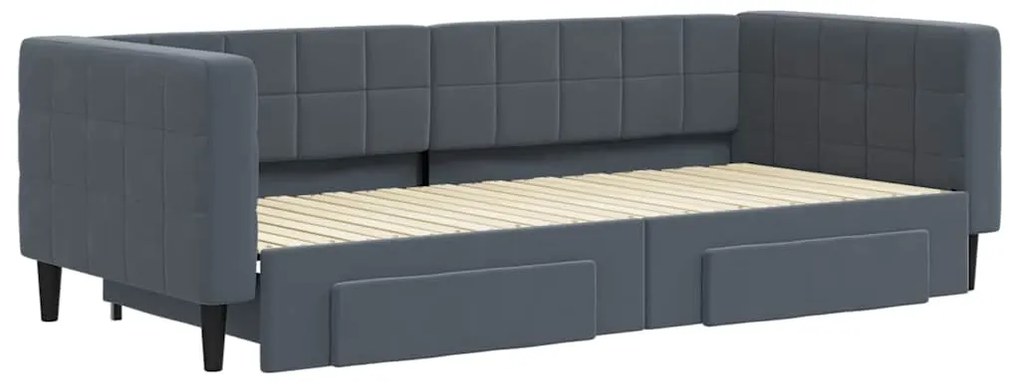 Sofá-cama c/ gavetão e gavetas 90x200 cm veludo cinzento-escuro
