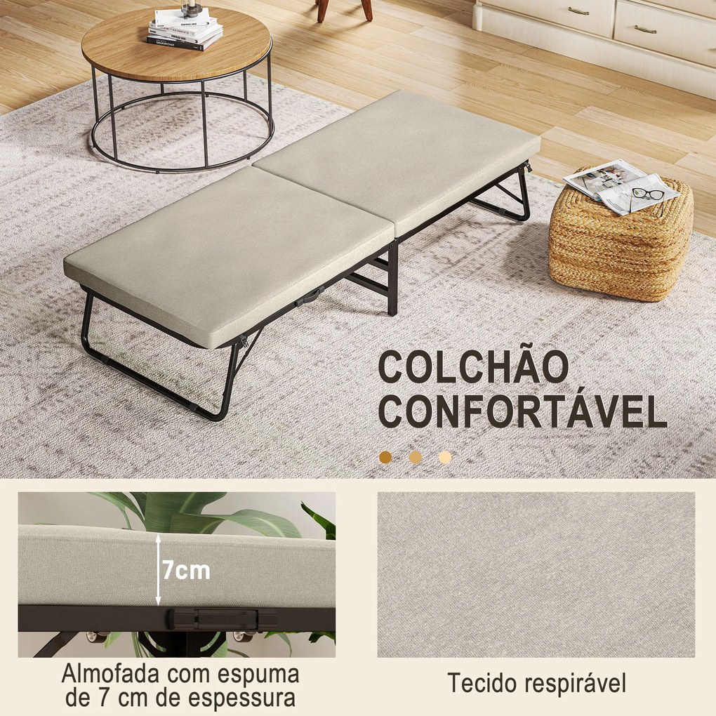 Cama Dobrável 70x180 cm com Colchão de Espuma Cama Dobrável com Encost